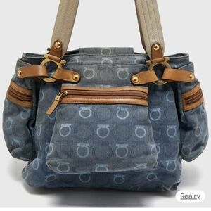 Salvatore Ferragamo Blue and Brown Shoulder Bag